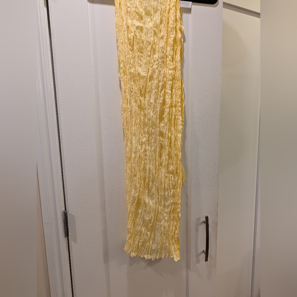 Beautiful yellow silk plissee scarf, 64" long.